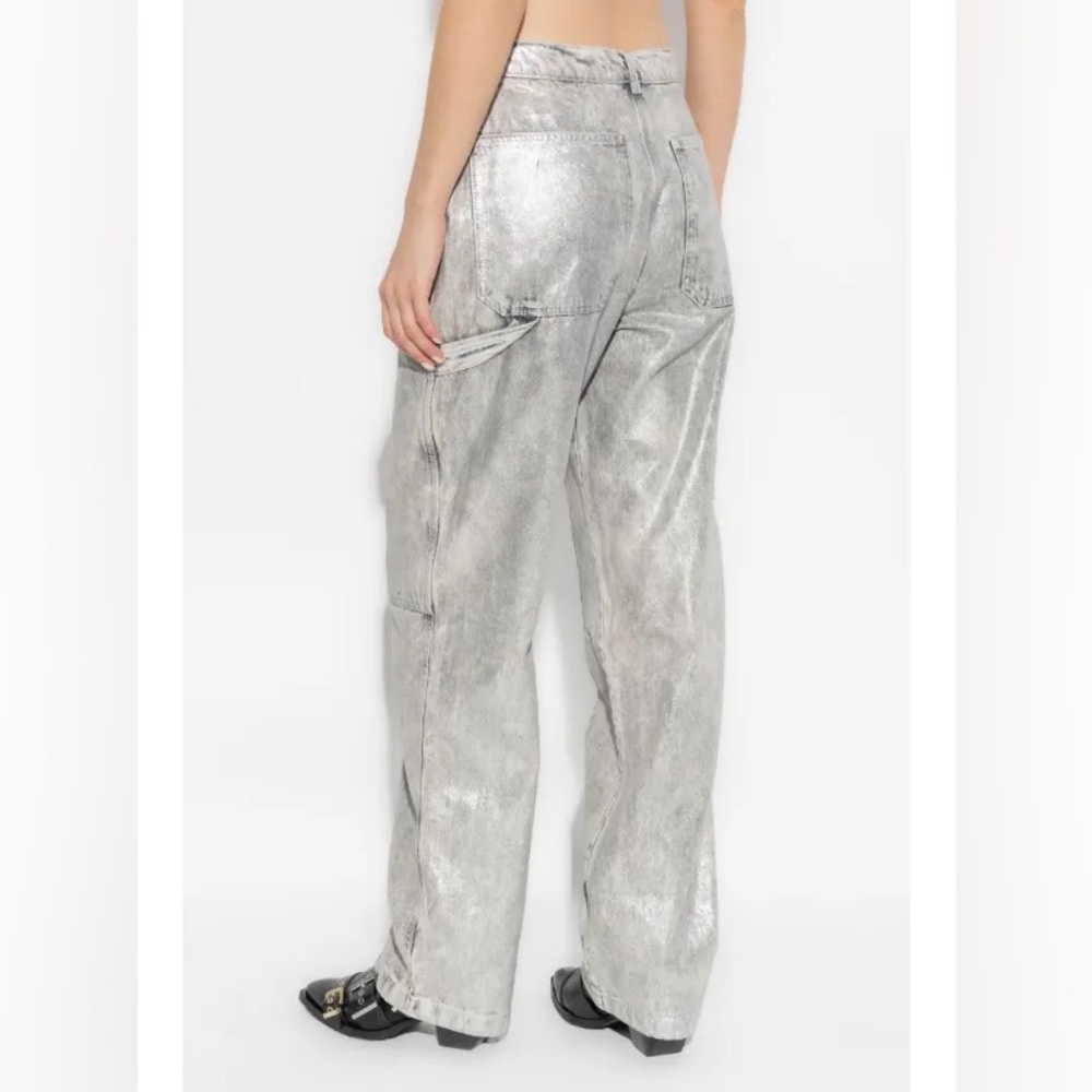 All Saints mia met Talia cargo Jean pants metallic silver cyber chic Coachella - Picture 3 of 13